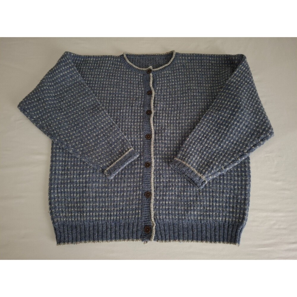 Vtg Woolrich 100% Wool Cardigan Sweater Women's Blue Gray Birdseye Grandma